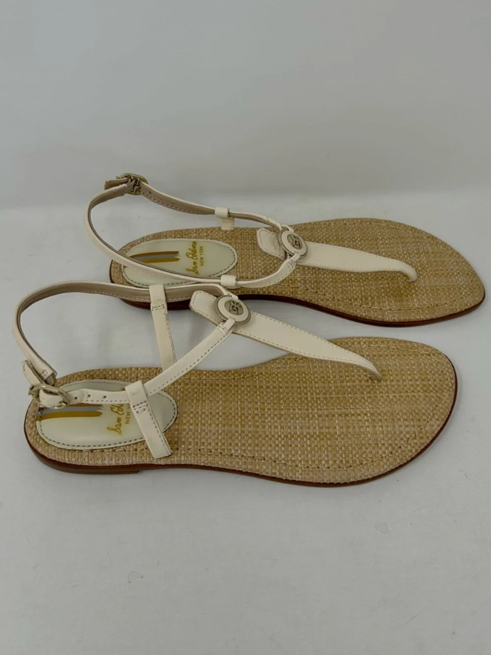 NEW Sam Edelman Gigi Cream T-Strap Woven Flat Sandals Women's Size 8 - Picture 2 of 8